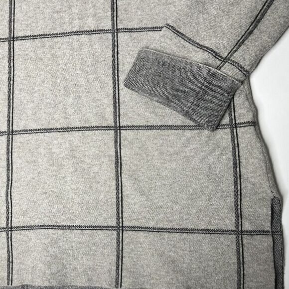 Tahari Sweater Pullover 3/4 Sleeve Gray Windowpanel Plaid Mock Neck Size S - Picture 3 of 11